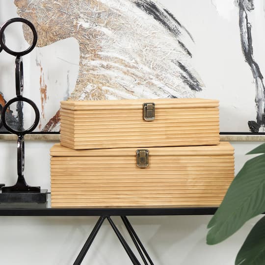 Light Brown Wood Carved Linear Box Set